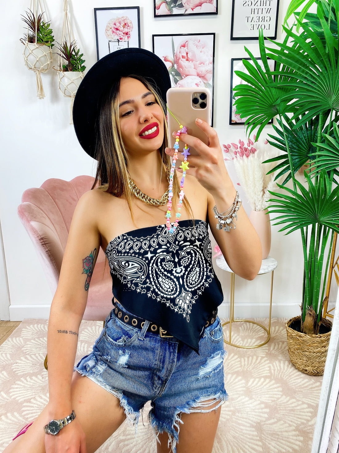 Top stampa bandana nero - R.a. Boutique 