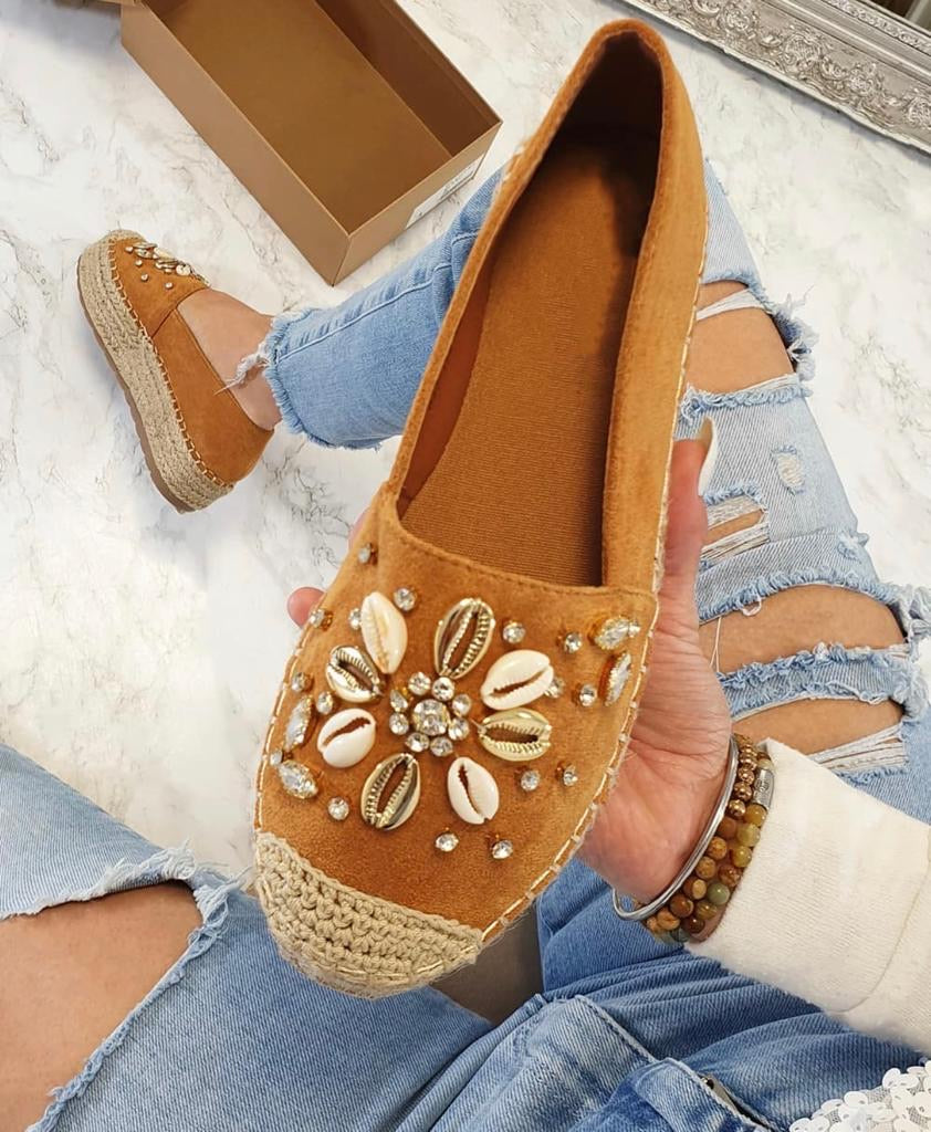 Espadrillas camel estive con conchiglie - R.a. Boutique 