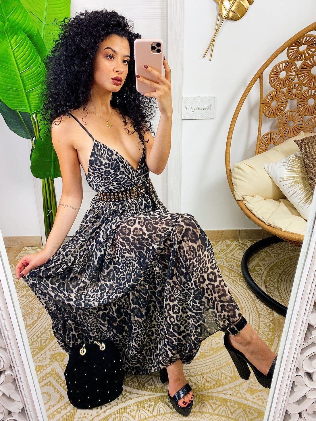 Abito lungo in trama animalier - R.a. Boutique 