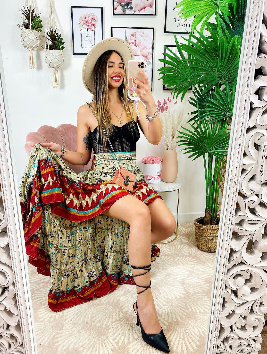 Gonna asimmetrica neutral dettaglio rosso - R.a. Boutique 