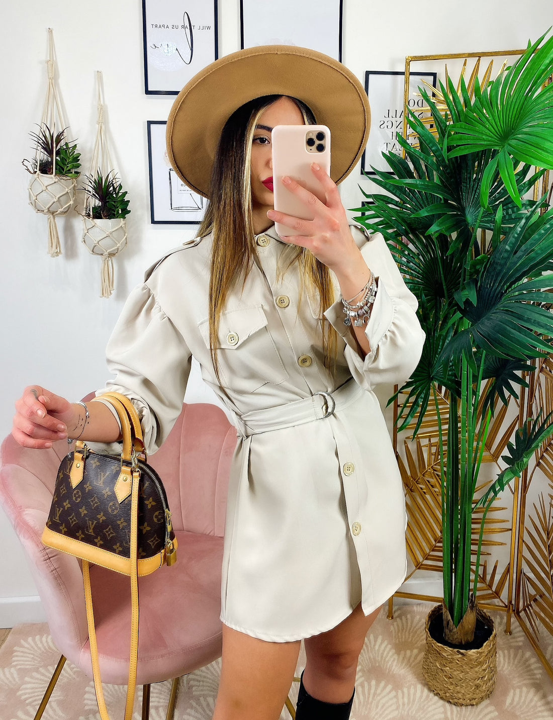 Abito a camicia con cintura beige - R.a. Boutique 