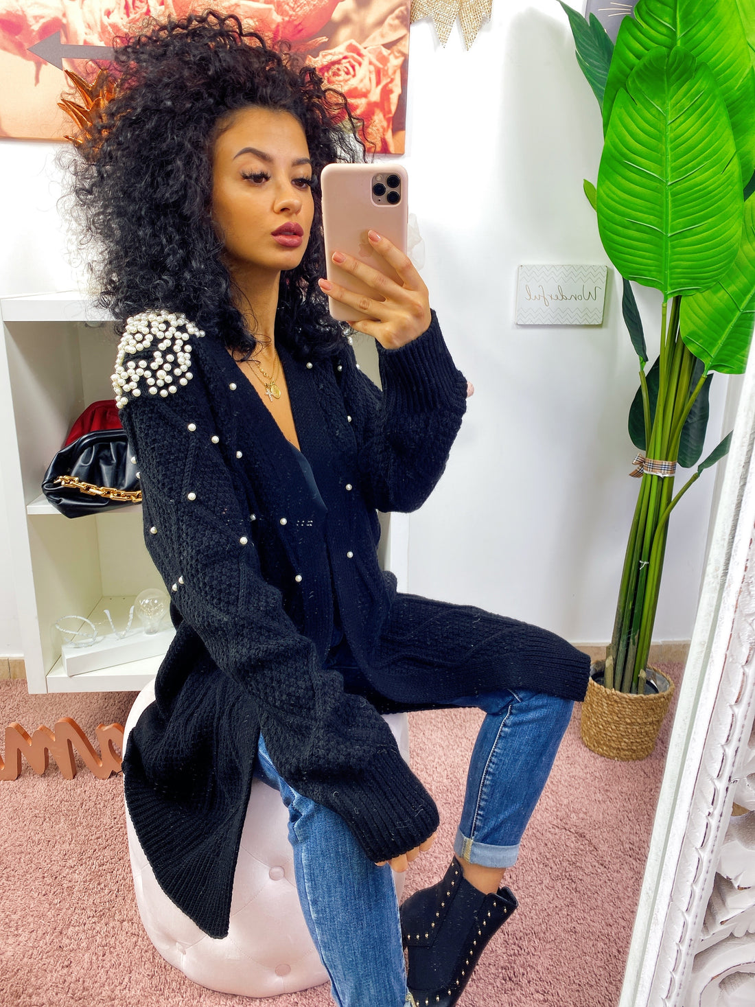 Cardigan lungo con perle - R.a. Boutique 