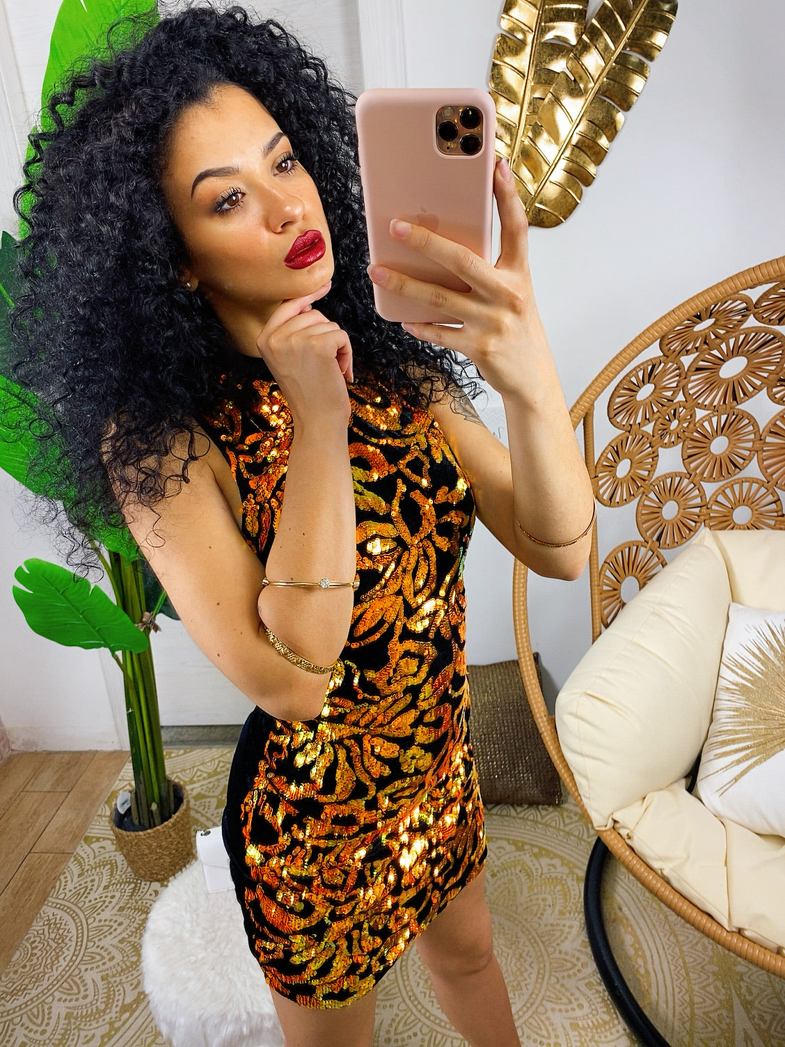 Abito in velluto con paillettes arancio - R.a. Boutique 