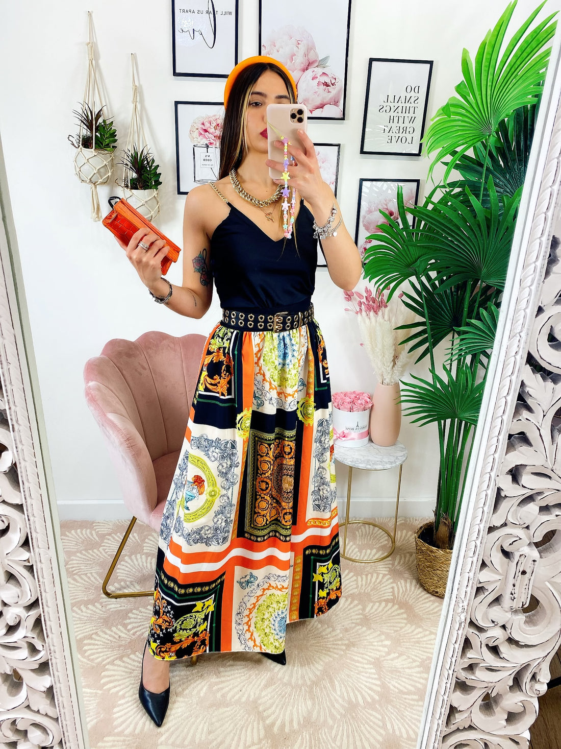 Gonna lunga dettaglio Arancio - R.a. Boutique 