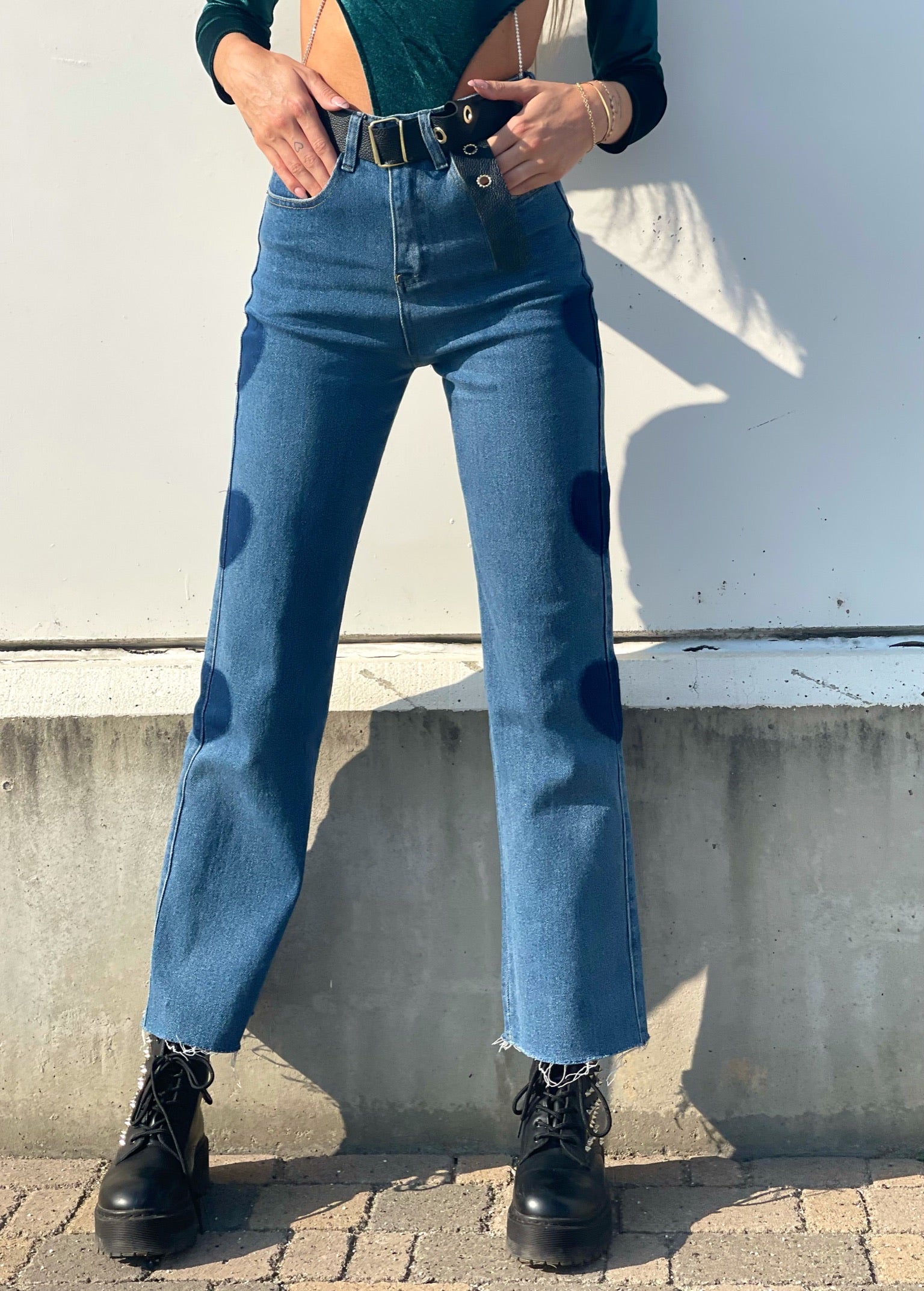 Jeans wide leg con cuori - R.a. Boutique 