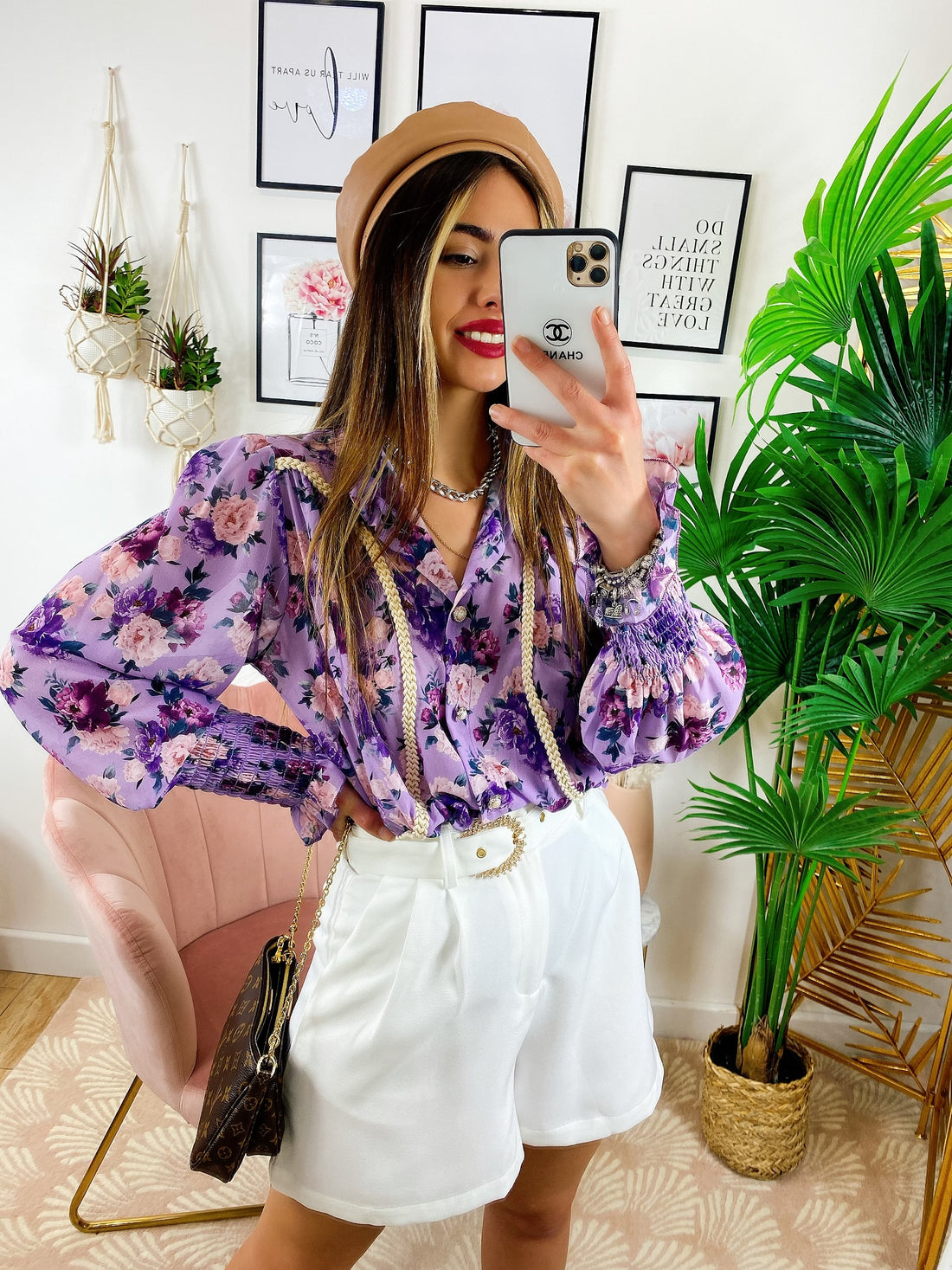 Camicia fiorata con ricami base lilla - R.a. Boutique 