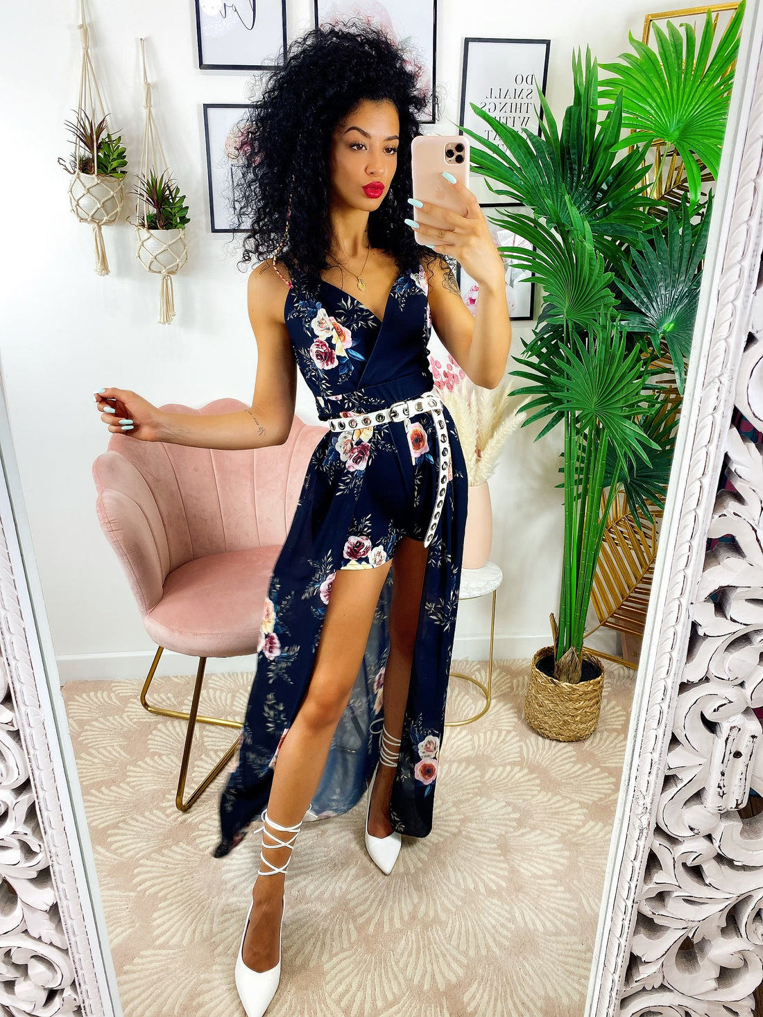 Tuta floreale con gonna velata nera - R.a. Boutique 