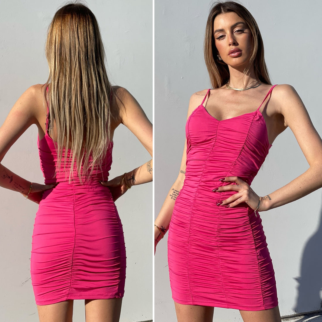 Abito aderente arricciato Fuxia - R.a. Boutique 