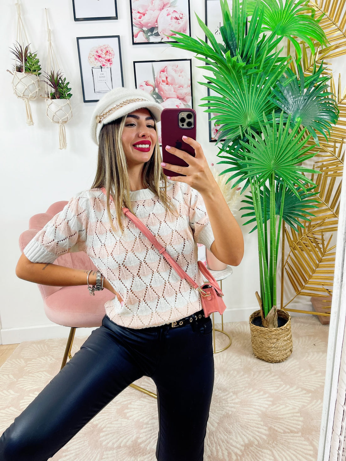 Maglioncino con ricami a righe Rosa - R.a. Boutique 