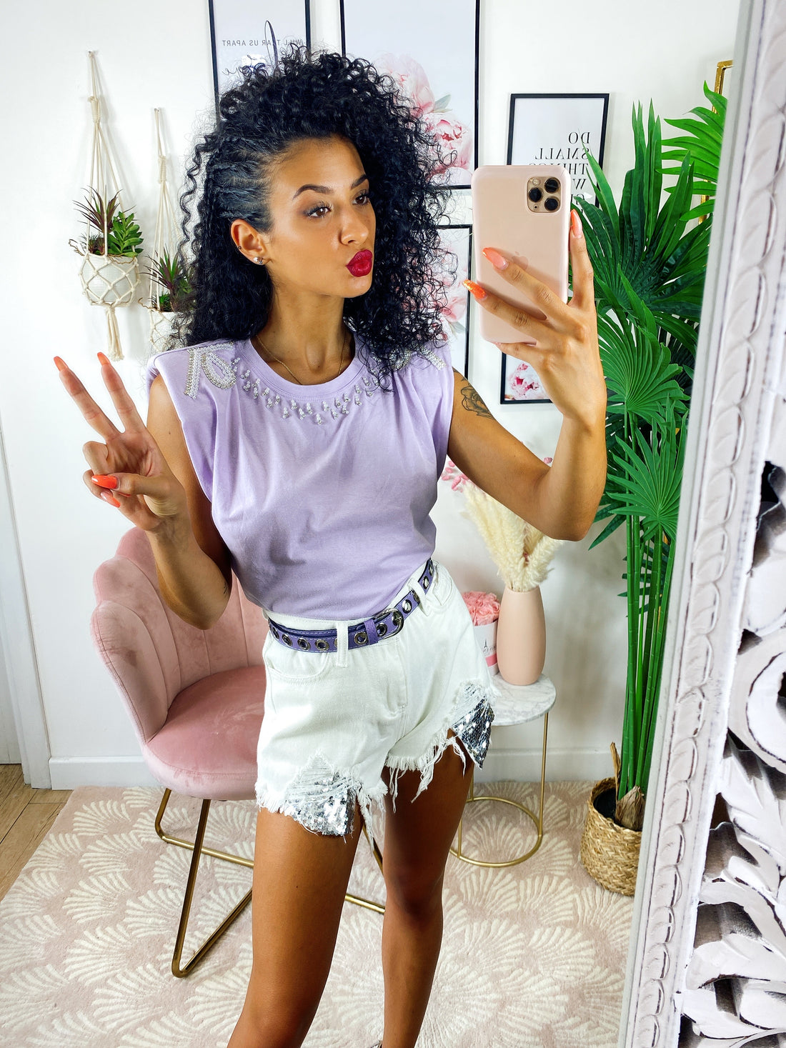 T-Shirt con perle e spalline bombate - R.a. Boutique 