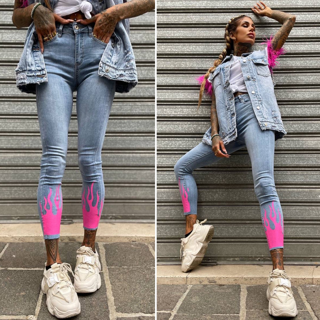 Jeans flame Fuxia - R.a. Boutique 