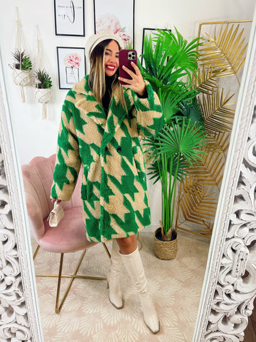 Cappotto pied de poule dettaglio verde - R.a. Boutique 