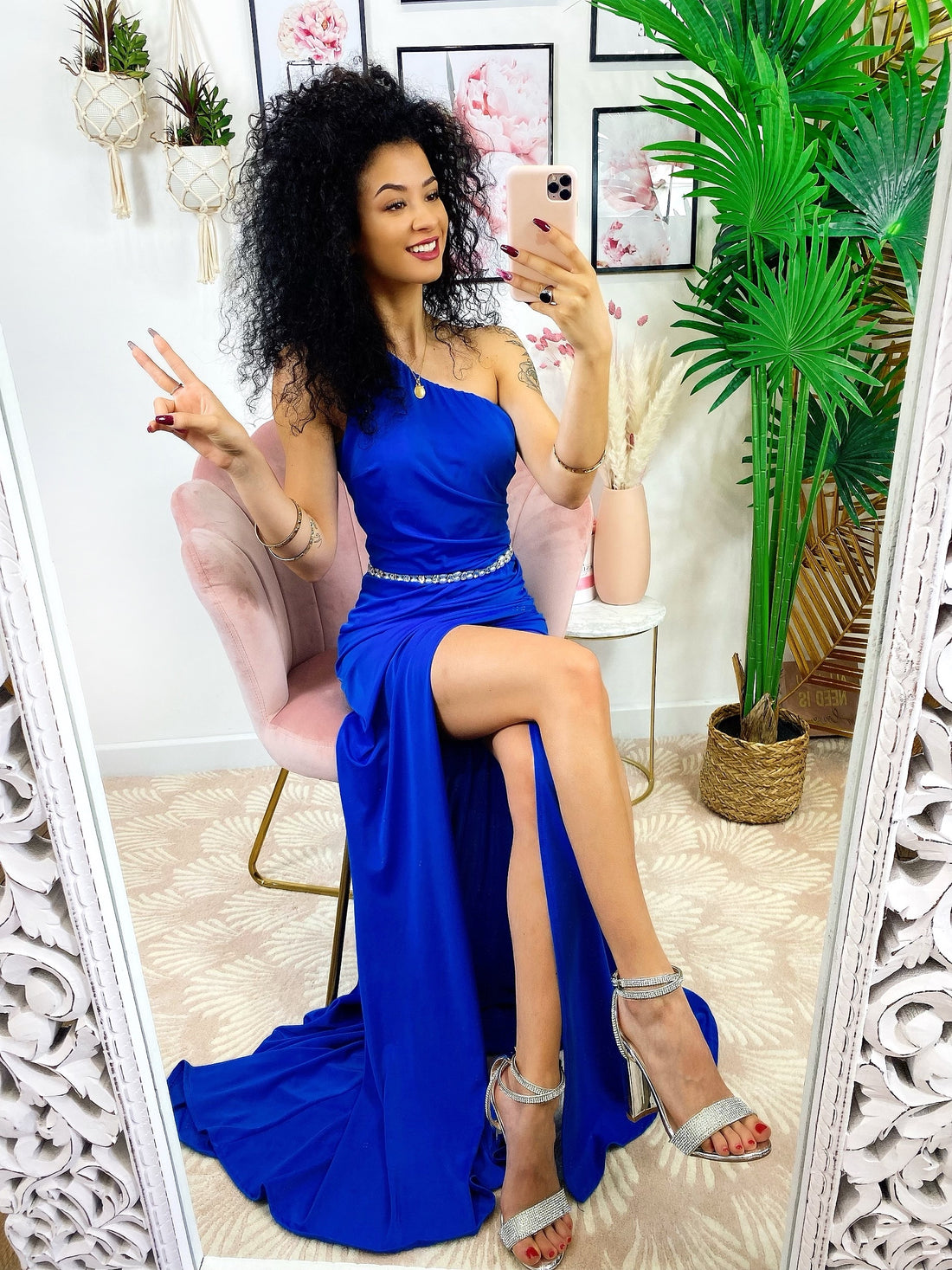 Dress Lungo a sirena monospalla blu elettrico - R.a. Boutique 