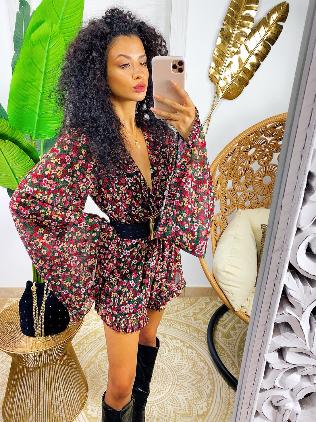 Tutina manica larga fiorellini verde/fuxia - R.a. Boutique 