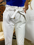 Pantalone in ecopelle con fiocco bianco - R.a. Boutique 