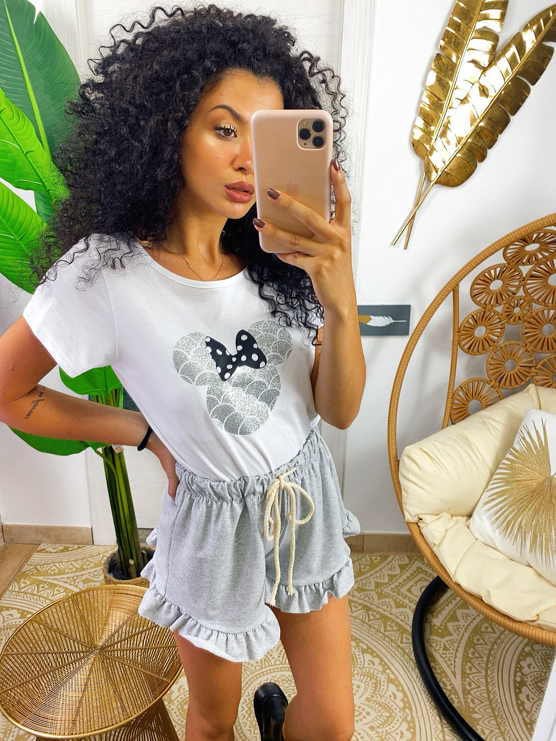 T-shirt con stampa glitter argento - R.a. Boutique 