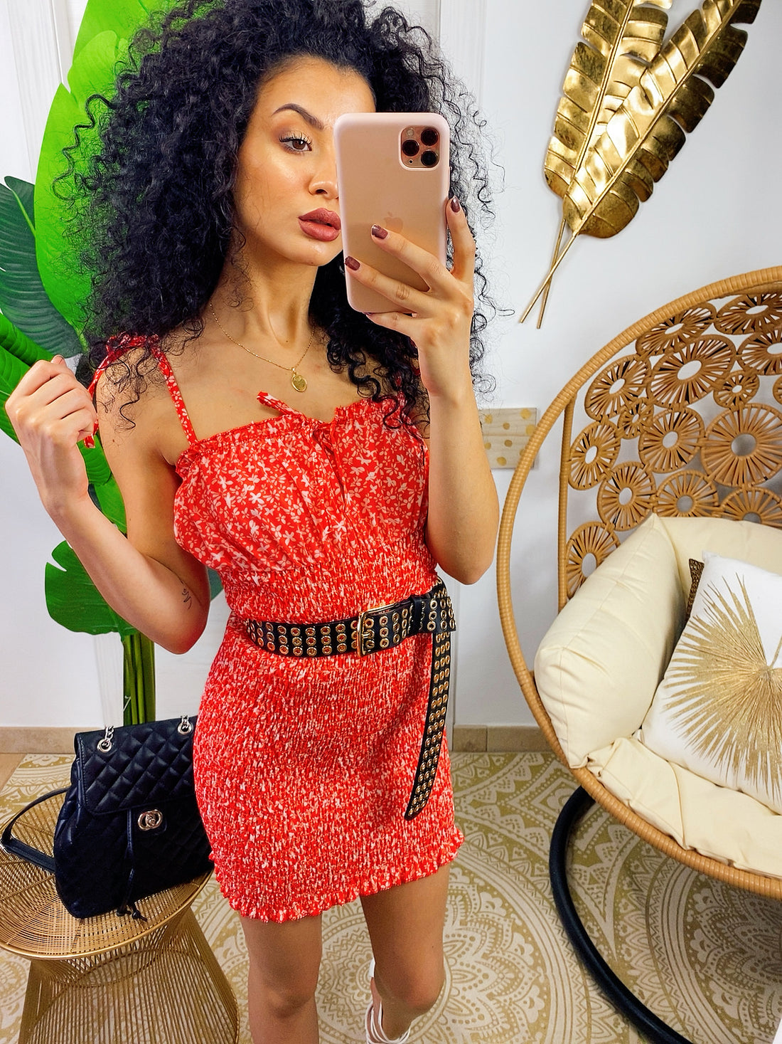 Tubino aderente con fiorellini rossi - R.a. Boutique 