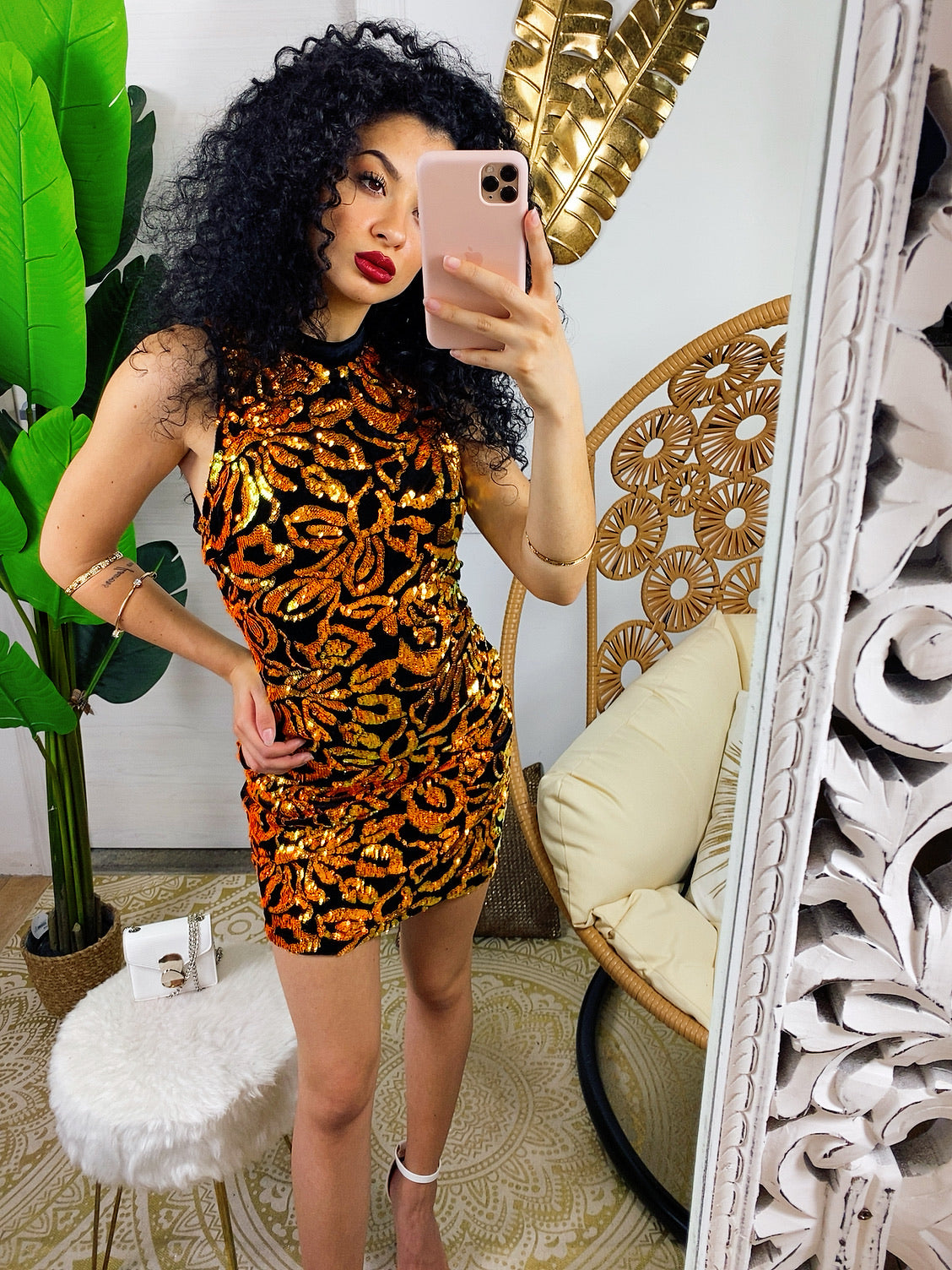 Abito in velluto con paillettes arancio - R.a. Boutique 