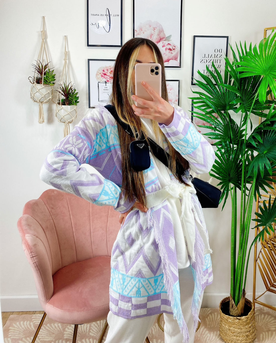 Cardigan con frange e cinta lilla - R.a. Boutique 