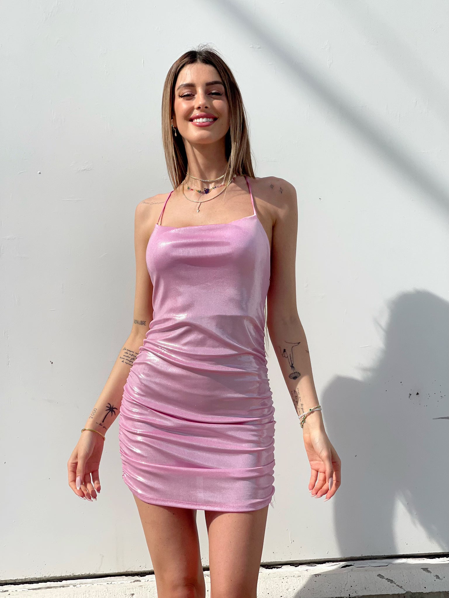 Abito rosa con incrocio e push up - R.a. Boutique 