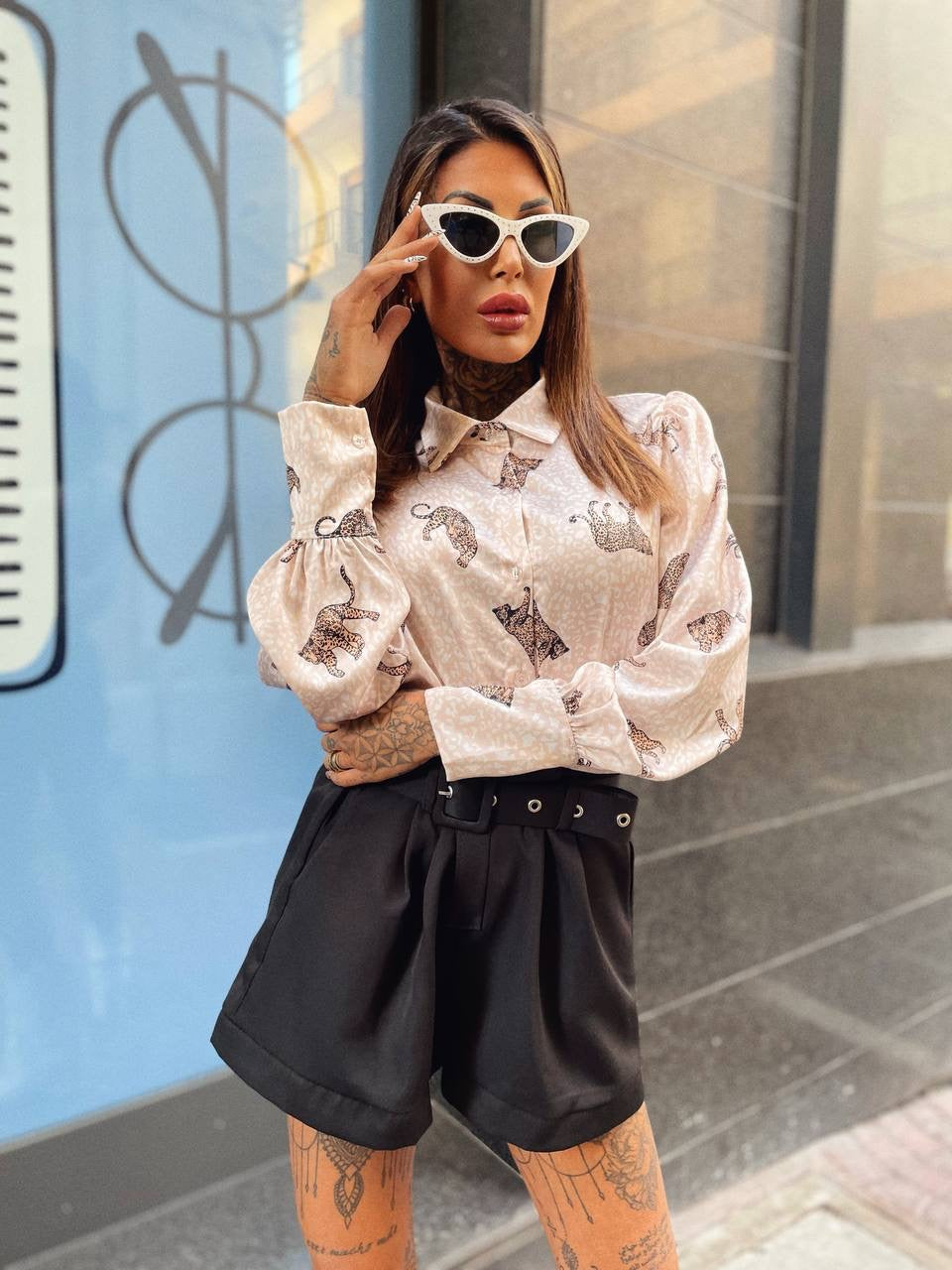 Camicia con stampa animalier beige - R.a. Boutique 