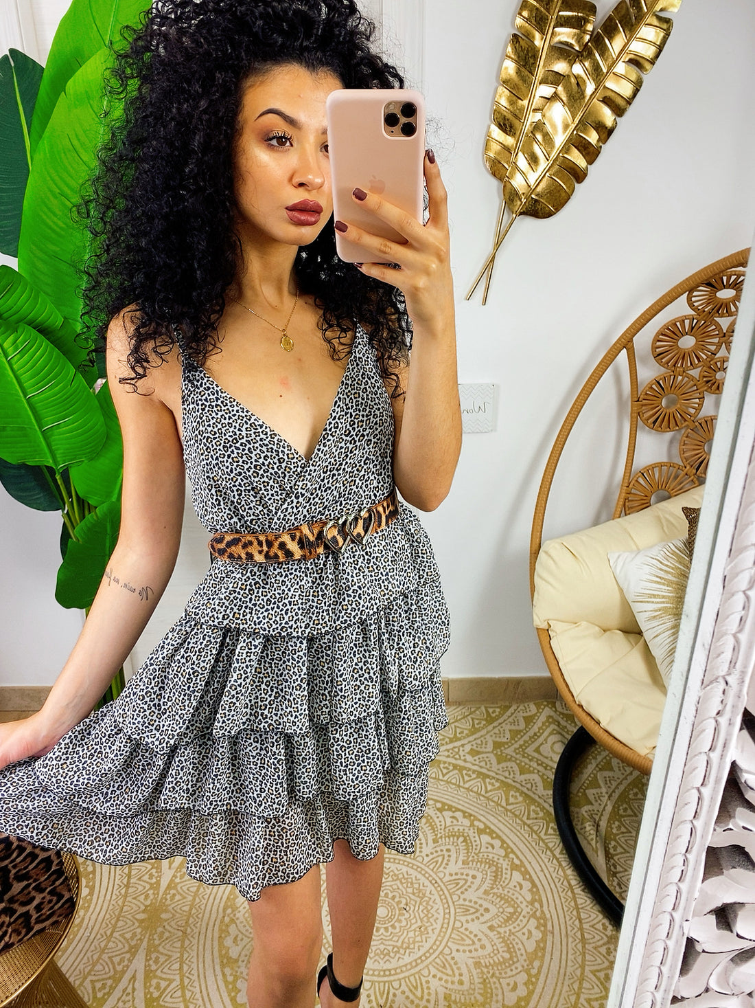 Abito a balze trama animalier - R.a. Boutique 