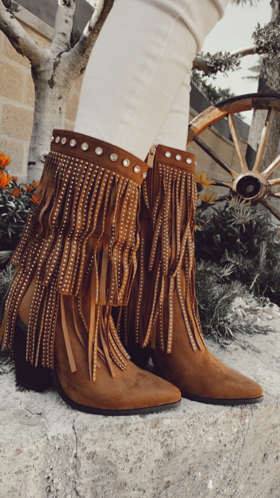 Stivaletto texano con frange camel - R.a. Boutique 