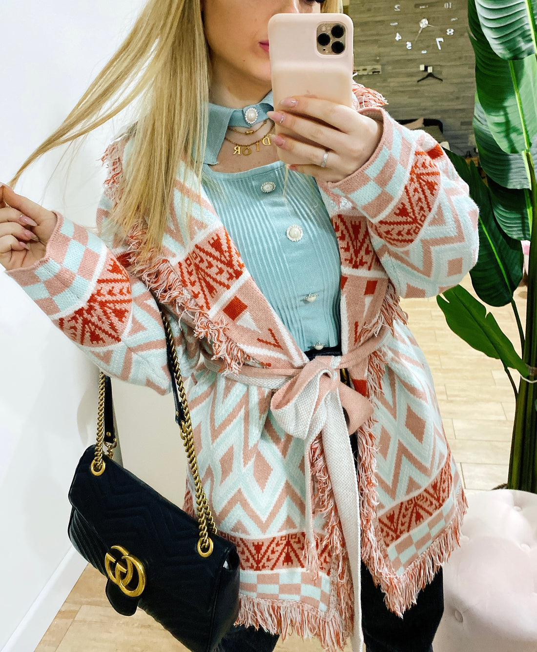 Cardigan frange e cinta pesca - R.a. Boutique 