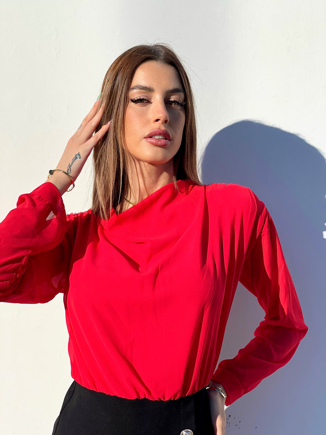 Abito rosso nero con bottoncini oro - R.a. Boutique 