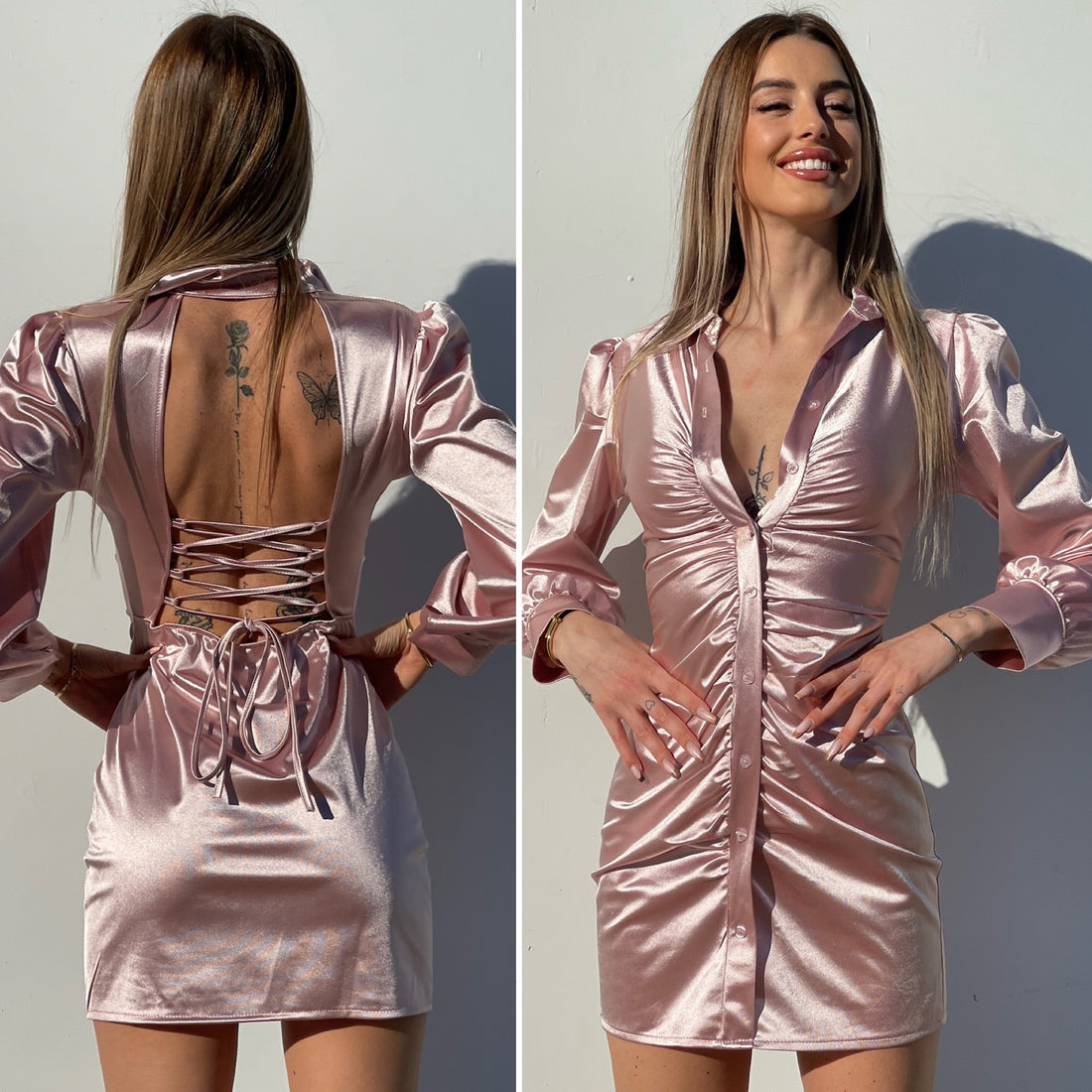 Abito in raso cipria schiena aperta - R.a. Boutique 