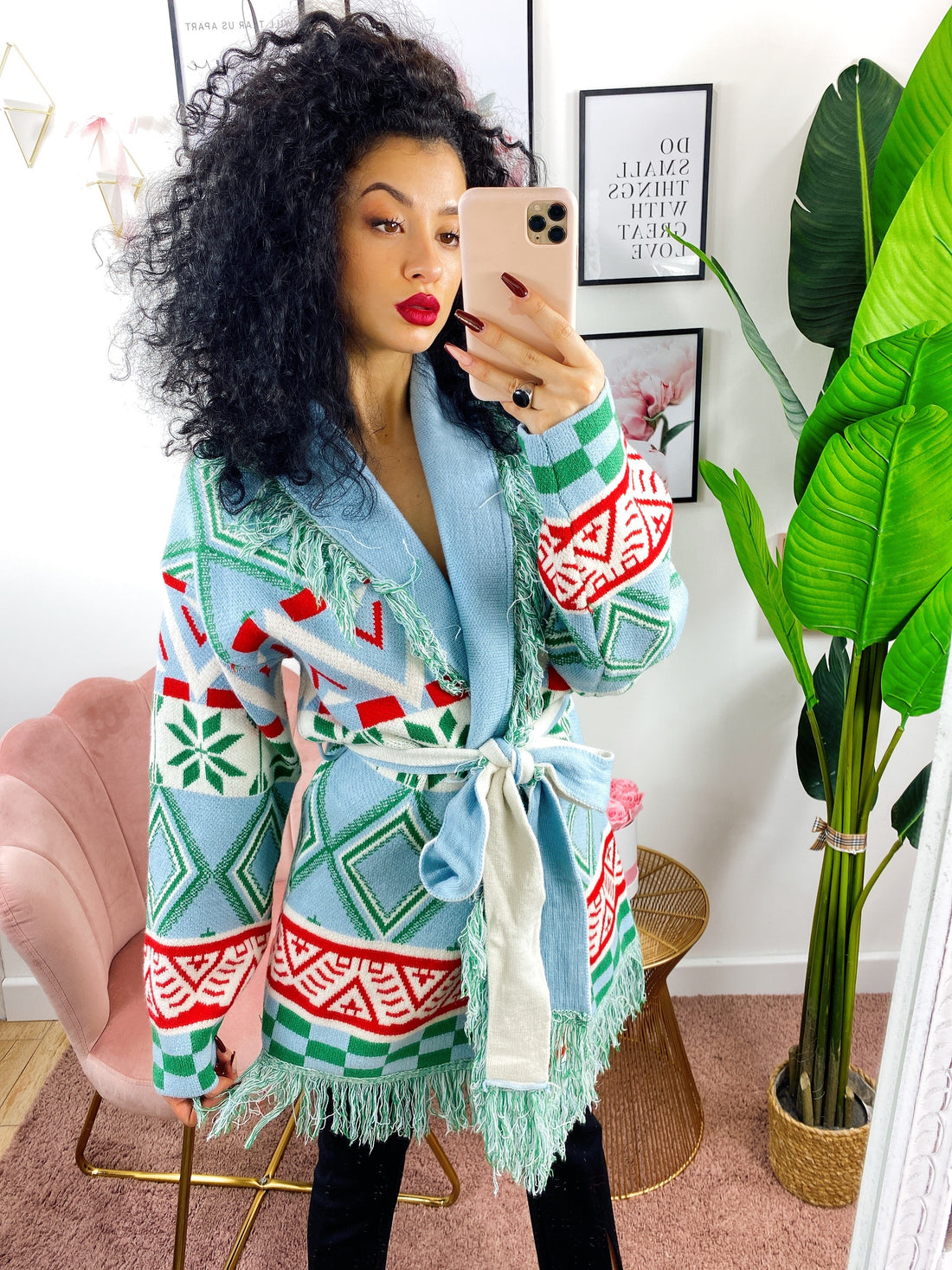 Cardigan frange e cinta celeste e verde - R.a. Boutique 