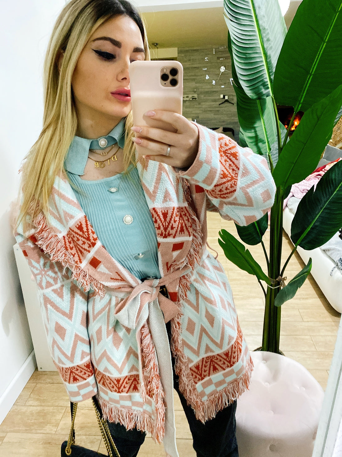 Cardigan frange e cinta pesca - R.a. Boutique 