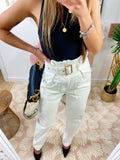 Jeans bianco boyfriend con cintura compresa - R.a. Boutique 