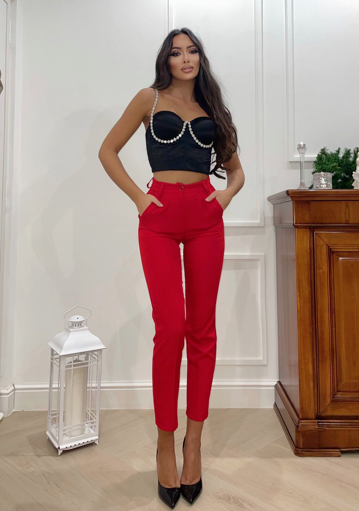 Completo giacca e pantalone strass rosso - R.a. Boutique 