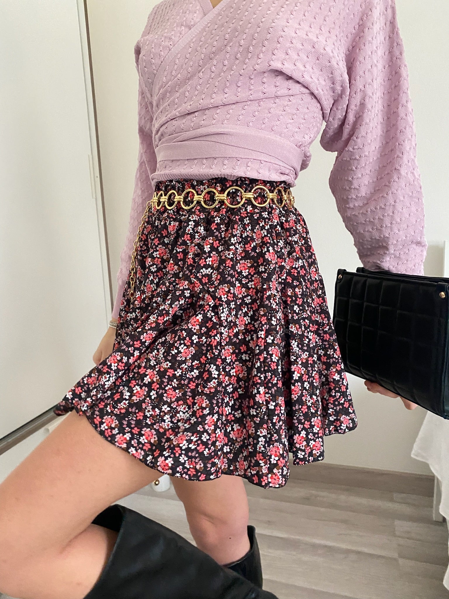 Gonna a ruota nera a fiorellini Rossi e bianchi - R.a. Boutique 