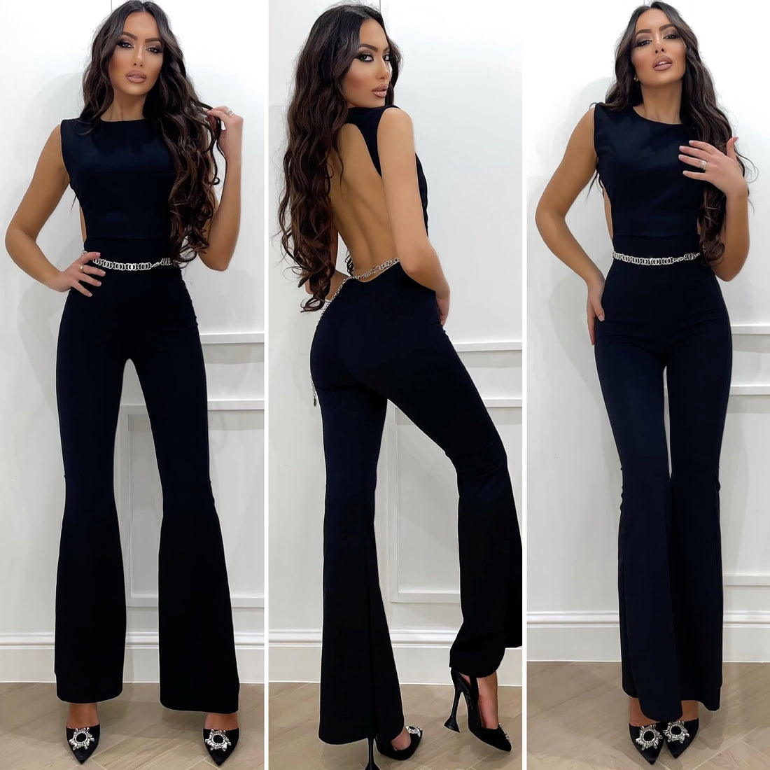 Tuta nera schiena aperta smanicata - R.a. Boutique 