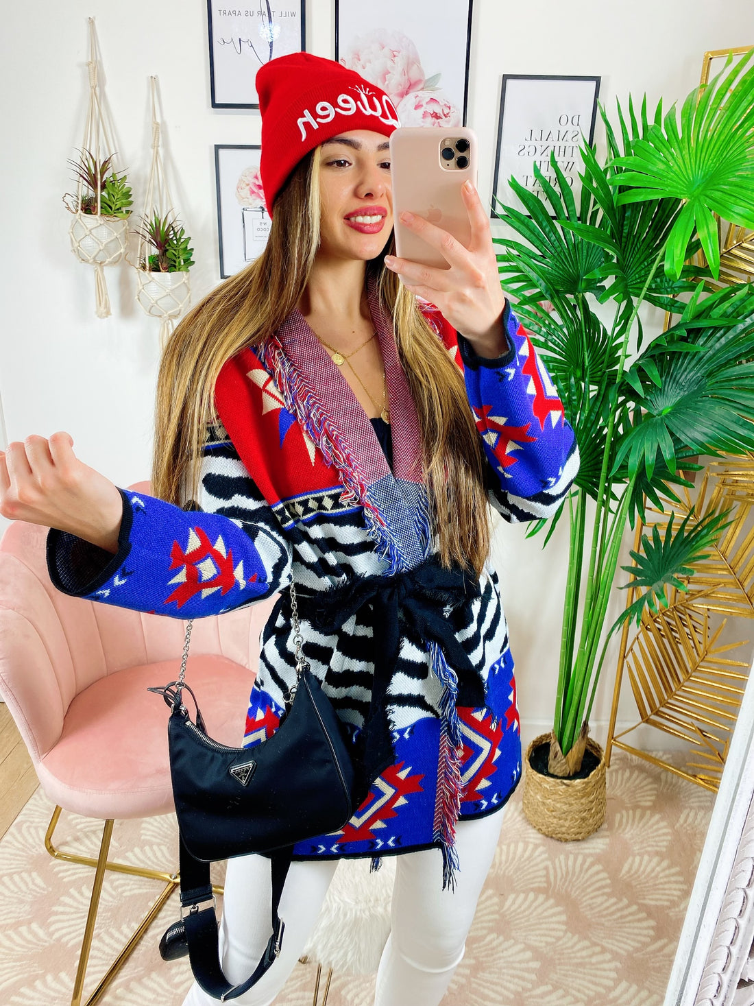 Cardigan con frange e cinta Rosso blu - R.a. Boutique 