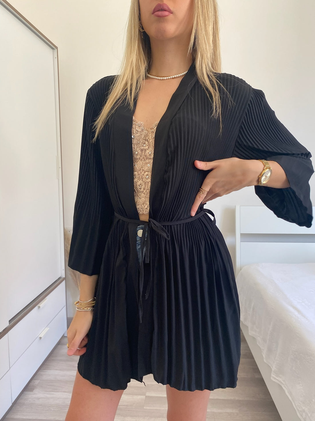 Kimono nero plissè - R.a. Boutique 