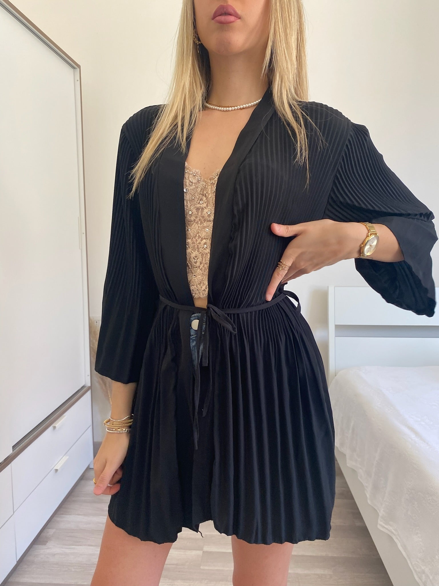 Kimono nero plissè - R.a. Boutique 