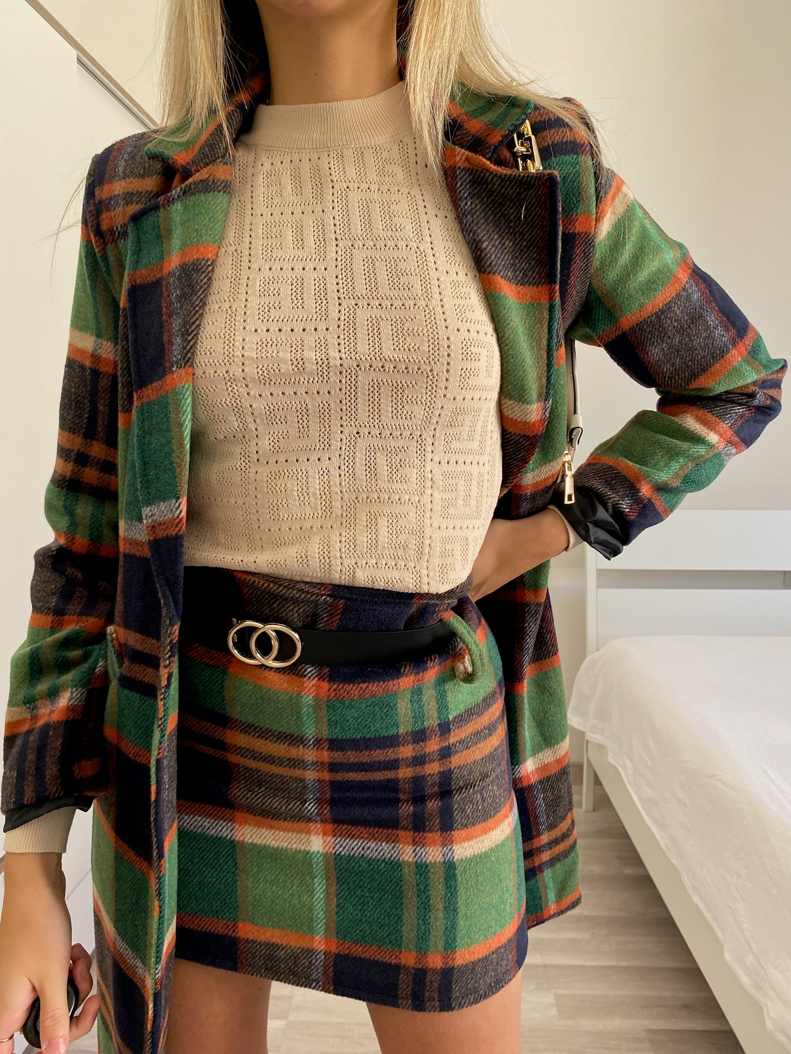 Cappotto check trama verde - R.a. Boutique 