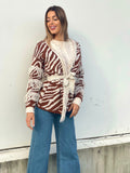 Cardigan zebrato beige con frange e cinta - R.a. Boutique 