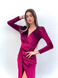 Abito lungo in velluto con maxi spacco Bordeaux - R.a. Boutique 