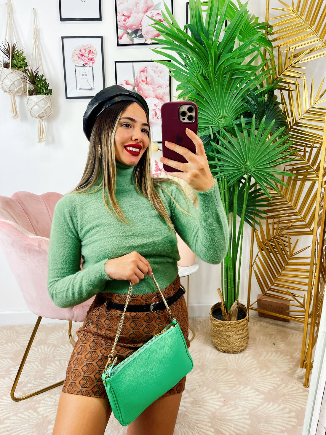 Maglioncino morbidissimo a collo alto verde - R.a. Boutique 