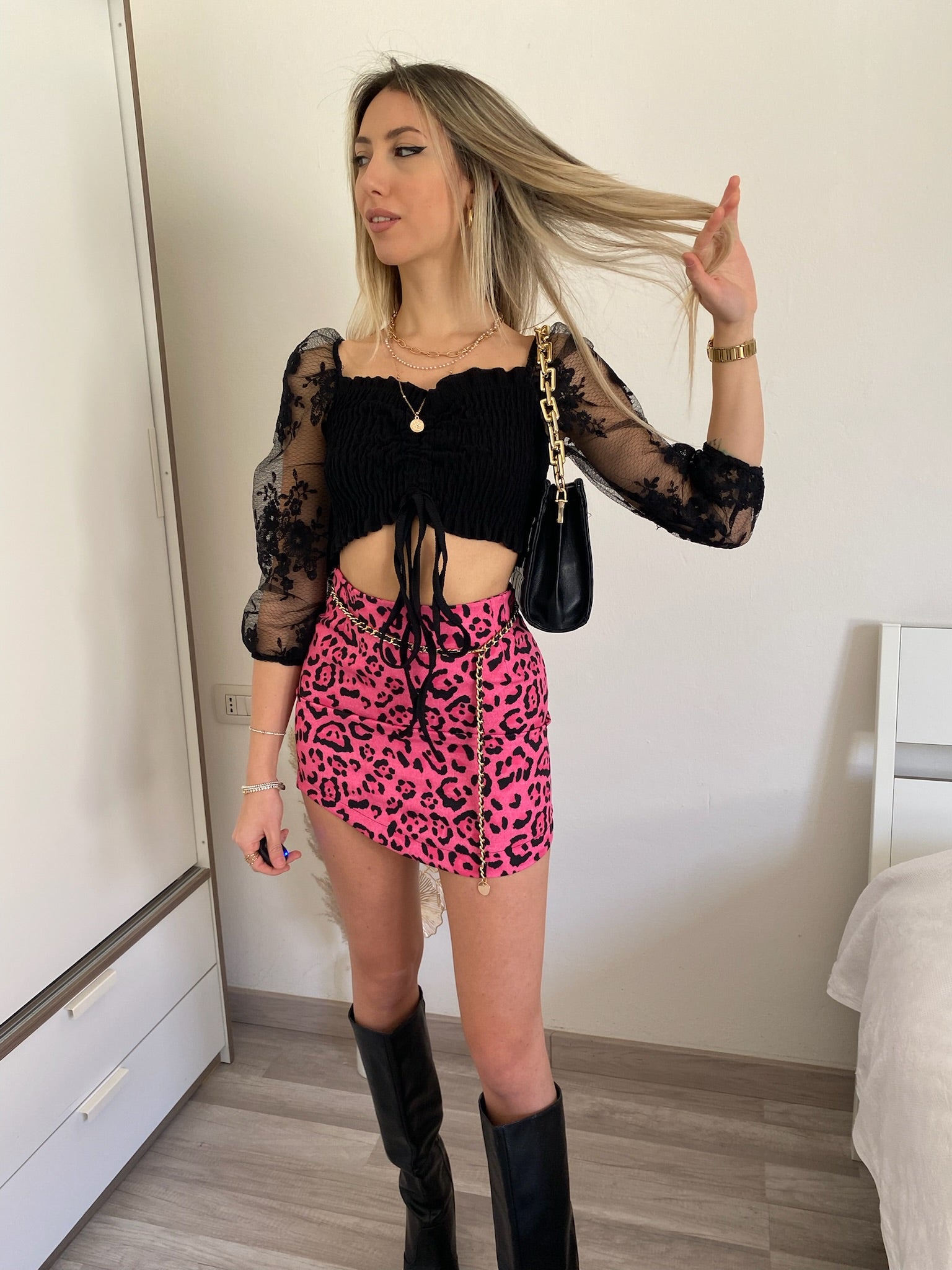 Gonna animalier Fuxia nero - R.a. Boutique 