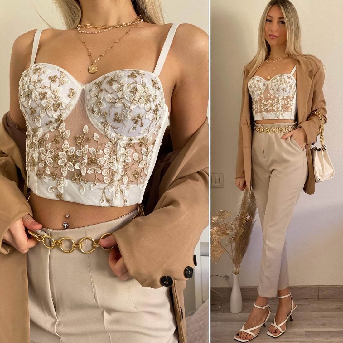Pantalone vita alta beige - R.a. Boutique 