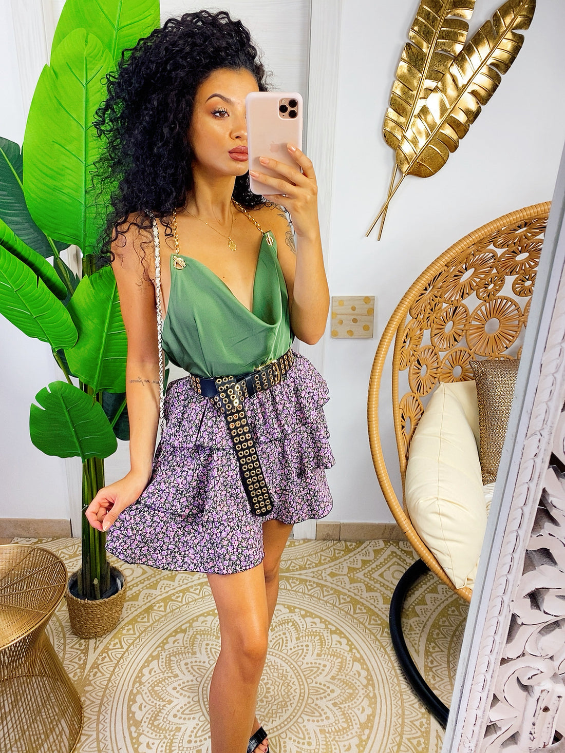 Gonna a balze con fiorellini lilla - R.a. Boutique 