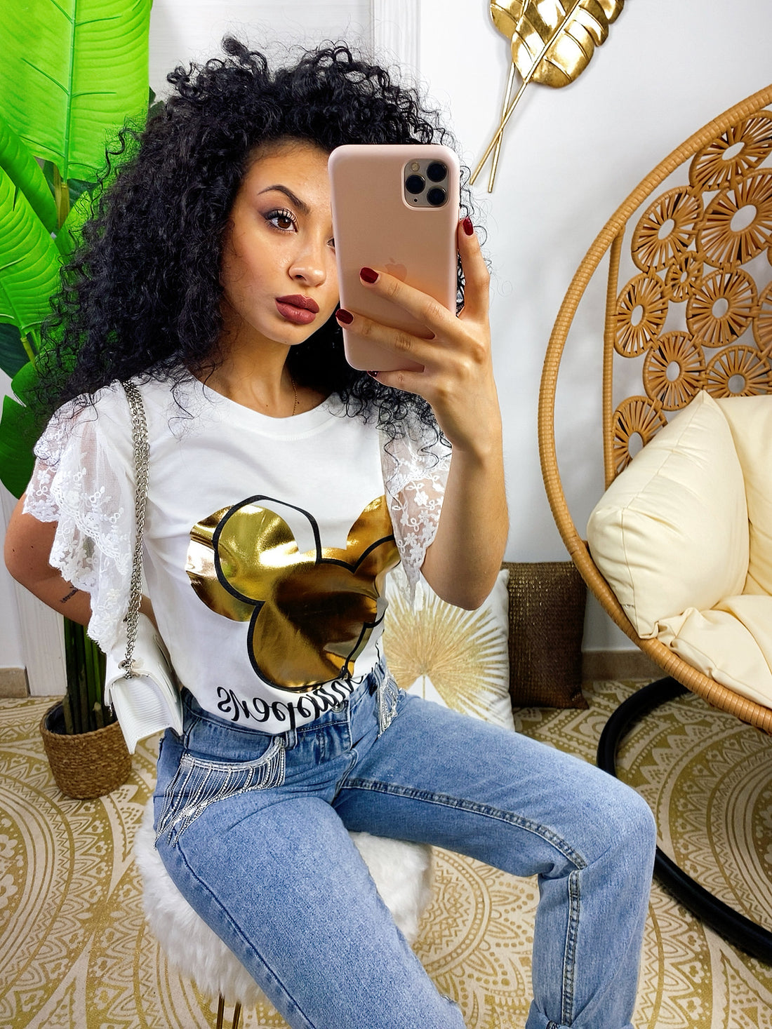 T-shirt con stampa oro - R.a. Boutique 