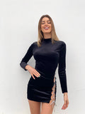 Abito velvet nero con stringhe alte - R.a. Boutique 