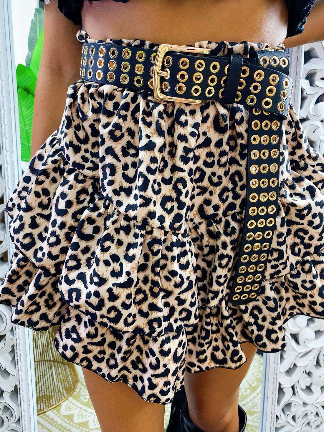 Gonna con balza maculata beige asimmetrica - R.a. Boutique 