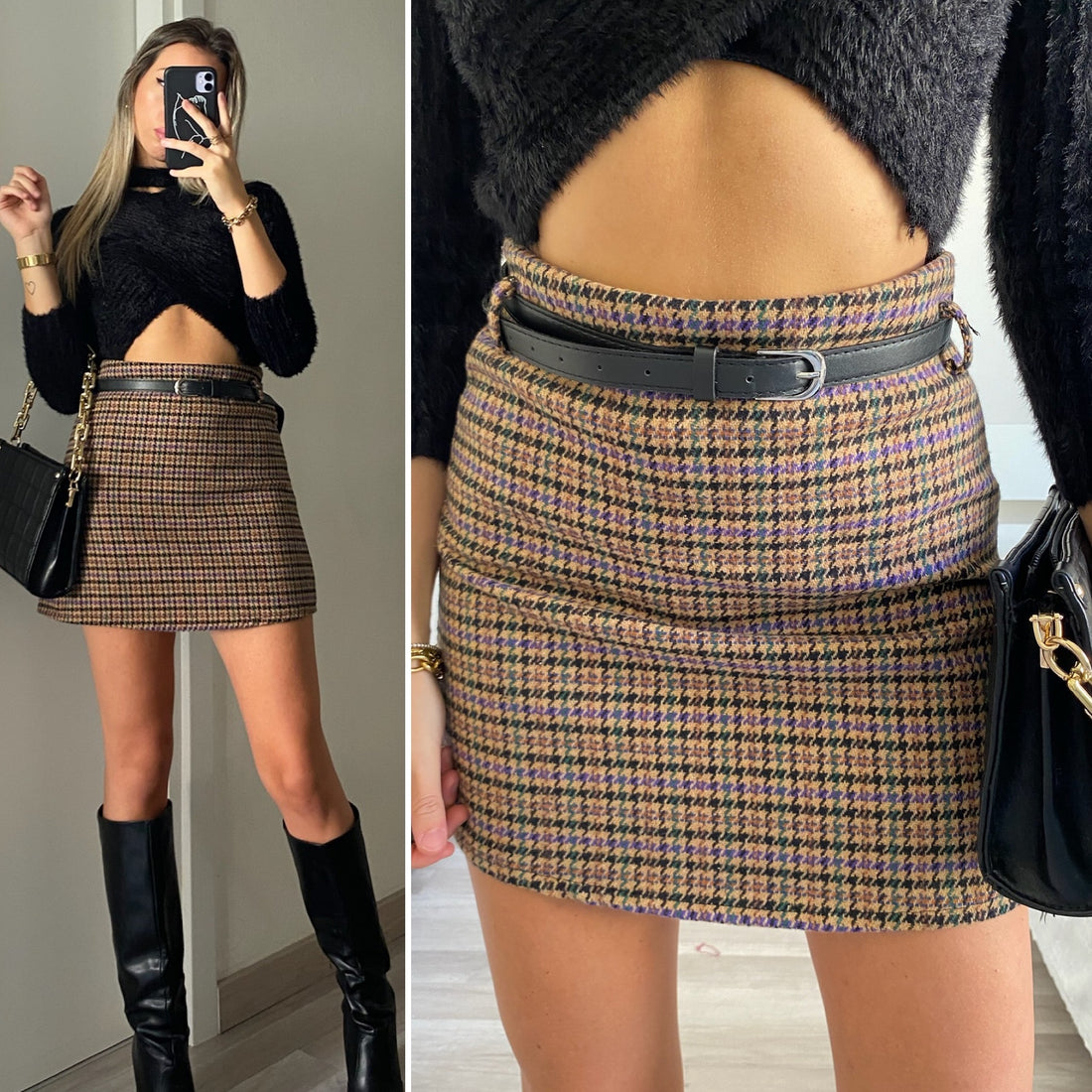 Gonna in tweed nude e lilla - R.a. Boutique 